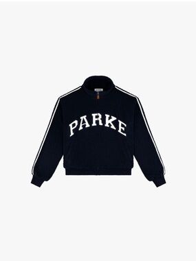 Parker Sport Stripe Varsity Fleece Zip-Up Navy Jacket with White Logo & Stripe